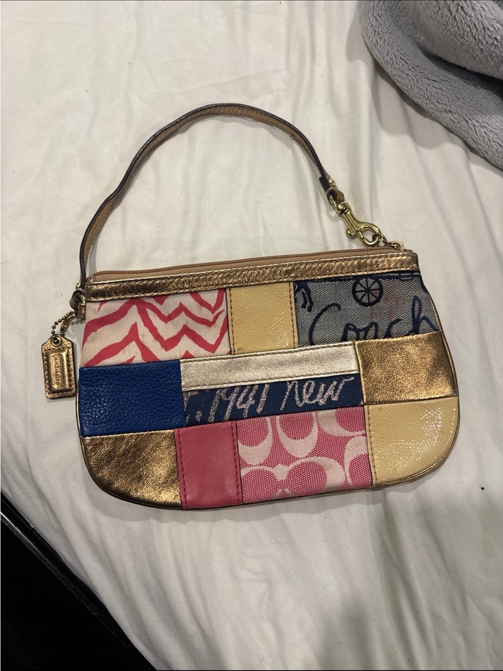 Coach Patchwork Signature Wristlet in Pink Multi vintage